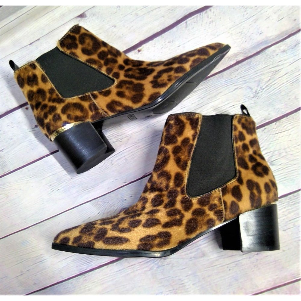 Nine West | Cheetah Print Faux Hair Bootie Chunky Heel Size 7.5